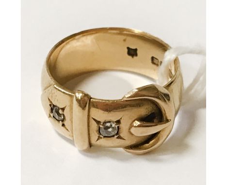 18CT GOLD &amp; DIAMOND ''BUCKLE'' RING -SIZE M 7.4 GRAMS