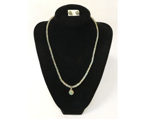 STERLING SILVER OPAL NECKLACE &amp; STUDS