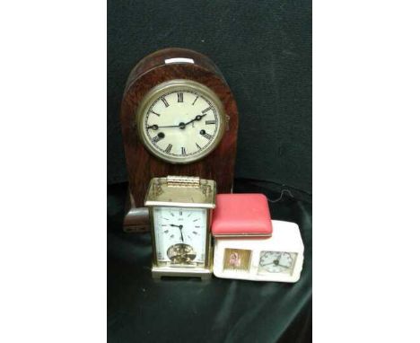 German oak cased mantel clock, together with a limit carriage clock a traveling clock and another, (4)