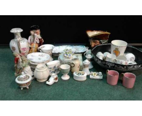 Mixed lot of ceramics to include boxed Carlton ware butter dish, figures, vases, cups and saucers etc. (qty)