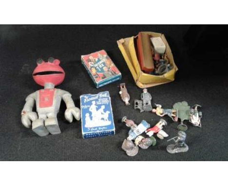 Quantity of lead toy figures, Milk Bar no 1237 of lead figures in a kitchen, two packs of playing card The Famous Five and  T
