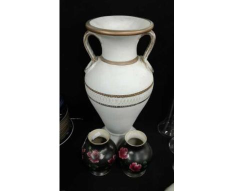 Large ceramic vase together with a smaller pair (3)