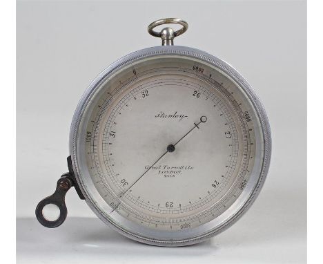 Stanley aneroid barometer, Great Turnstile London 2443, the signed silvered 4" dial with aluminium case