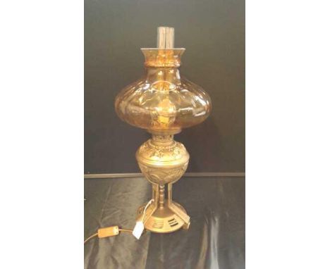 Vintage brass reading lamp and glass shade