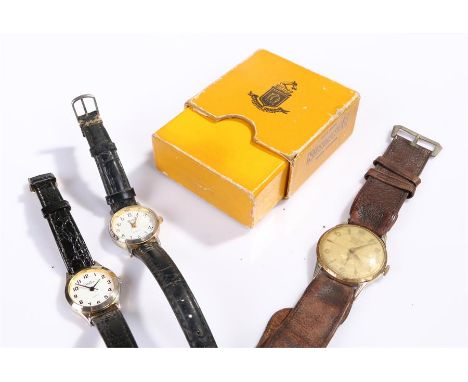 Bakobe gentleman's gold plated wristwatch, together with two ladies watches and a Dennison watch card case