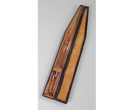 Cased water barometer, the leather clad shaped case housing the tube water barometer, the case 54cm long