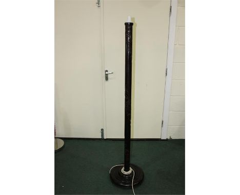Oriental carved standard lamp with depiction of a dragon to the stem, 163cm high
