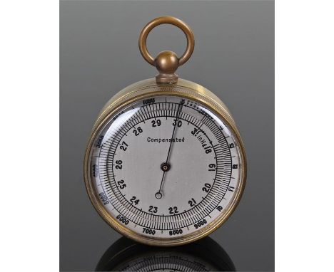 Aneroid pocket barometer, the silvered dial with brass case, 5cm diameter 