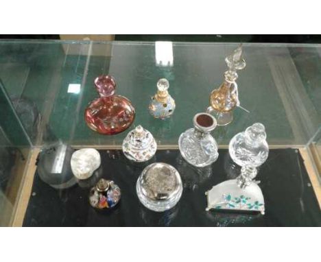 Collection of scent bottles to include glass examples enamel examples etc (10)