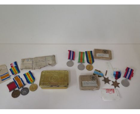 A good family group of medals to include a WWII trio of medals including The Air Crew Europe Star with France and Germany cla