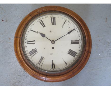 An oak wall clock with a 12" dial and drop shoulder fusee movement in running order, some wear to dial otherwise generally go
