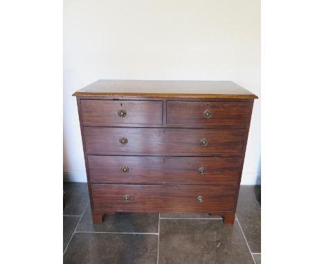 A 19th century mahogany five drawer chest on bracket feet, 99cm tall x 109cm x 54cm, some age related wear but generally good