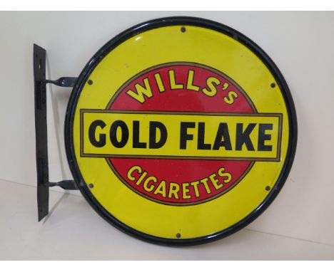 A good double sided enamel Gold Flake Wills Cigarettes circular advertising shop sign in good condition with minor marks, 46c