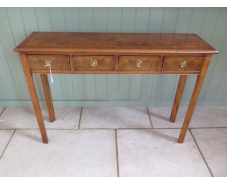 A new oak and burrwood four drawer hall table, made by a local craftsman, 76cm tall 110cm x 30cm 