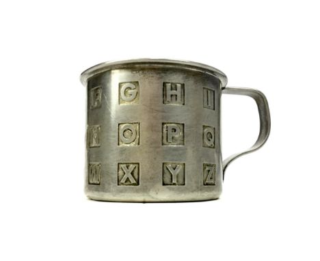 CARTIER SILVER CHRISTENING CUP, of circular form, the body with alphabet decoration and central cartouche with engraved initi