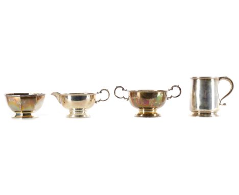 GEORGE V SILVER CHRISTENING CUP, maker R &amp; W Sorley, London 1929, 9cm high, along with a late Victorian silver octagonal 