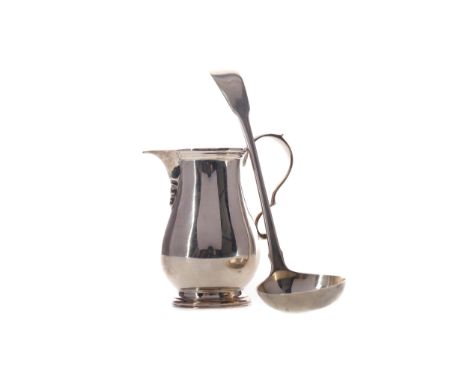 SCOTTISH SILVER SAUCE LADLE, maker Andrew Wilkie, Edinburgh 1823, 15cm long, 20g, along with a cream jug, 100g (2)