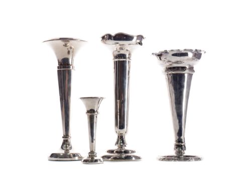 EDWARDIAN SILVER TRUMPET VASE, likely maker Goldsmiths &amp; Silversmiths Co Ltd, London 1906, with scalloped rim, raised on 