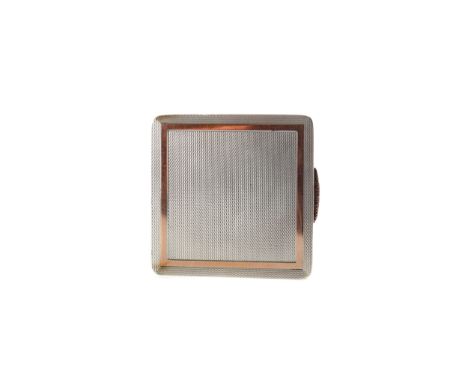 ASPREY OF LONDON BICOLOUR SILVER COMPACT, London 1940, of square form, with engine turned decoration, gilt wash interior, 6cm