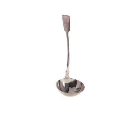 EARLY 19TH CENTURY SILVER FIDDLE PATTERN SOUP LADLE, maker James McKay, Edinburgh 1835, fiddle pattern, initial engraved term