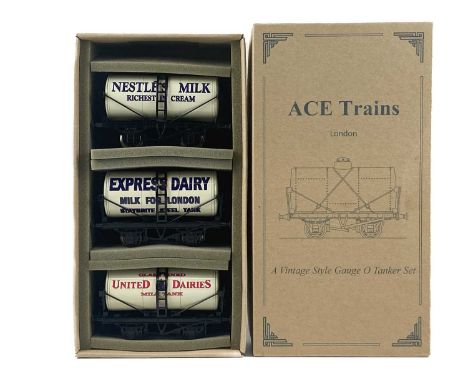 O Gauge Ace Trains - Three Wagon Milk Tanker boxed set  Comprising:Nestle's Milk; 2. Express Dairy; 3. United Dairies milk ta