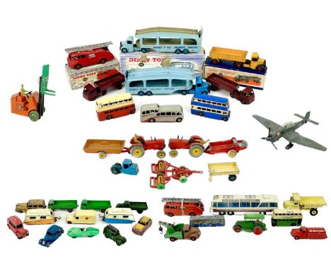 Large quantity of playworn Dinky toys, some boxed A large box containing 30 plus Dinky toys in mixed condition from good to p