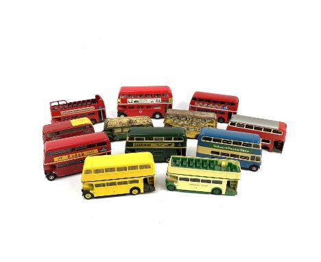 Un-boxed larger scale buses including Tin Plate Box containing 12 models by various manufacturers including Solido / Triang. 