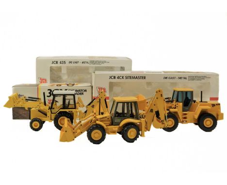 Joal / NZG - JCB Construction models (x3)  Lot comprises three 1:50 scale models:Joal JCB 4CX SitemasterJoal JCB 435 LoaderNZ