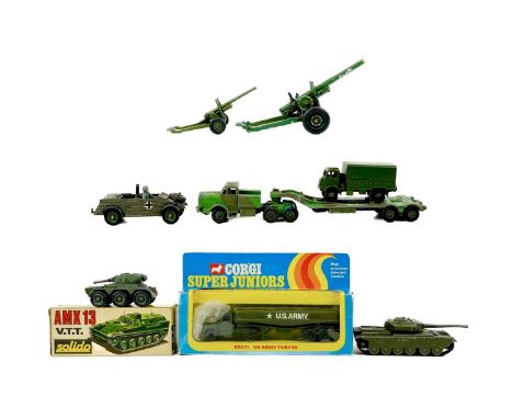 Army Vehicles - Dinky, Corgi, Solido etc including boxed A mixed lot including a boxed Corgi Super Juniors E2011 US army tank