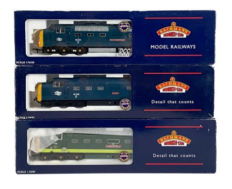 BR English Electric D9000 - D9021 (class 55) "Deltics" boxed Bachmann "OO" models (x3)  Comprising:32-525A BR two tone green 