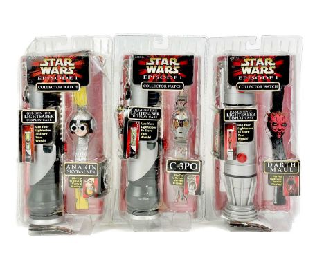 Star Wars Episode 1 collector watch with light saber display case (x3)  Comprising Hope Industries Collectors watches as foll