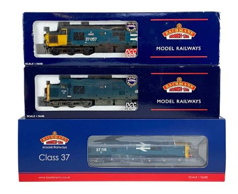 BR English Electric D6700 - D6999 (class 37 "OO" boxed Bachmann models (x3)  Comprising:32-777Z BR rail blue small logo, cent