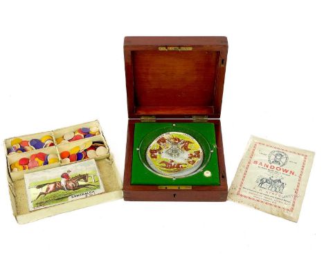 Sandown Horse Racing Game A late 19th century / early 20th century race game by F H Ayres. Comprises a wooden boxed spinner, 