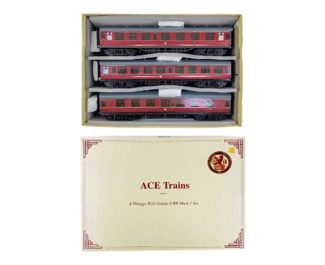 O Gauge Ace Trains BR Maroon Mark 1 Boxed set of 3 coaches (Coach set "A") Comprising 2 x 2nd class Nos. 15328 and 24147 and 