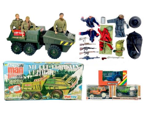 Britains Tractors boxed x3 plus Action Man Multi-Terrain vehicle etc.  Lot comprises:Britains Fiat Tractor No. 9528 boxed - b