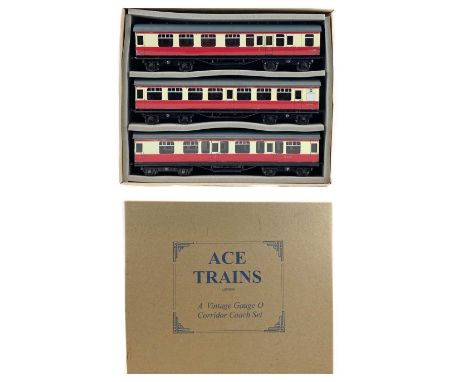 O Gauge Ace Trains BR Crimson & Cream Mark1 boxed set of 3 coaches Comprising 2 x 2nd class Nos. 21089 and 24123 and 1 x 1st 