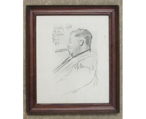 A J Munnings original lithograph: "Derby Night at Great Eastern, June 4 1919" Profile of Francis Henry Crittal, Munnings grea