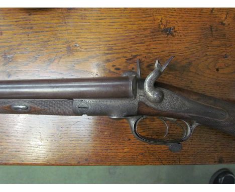 A Victorian pin fire double barrelled shotgun by J Beattie, 205 Regent Street, London, engraved hound chasing game bird and f