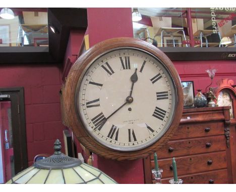 An oak cased dial clock with painted Roman dial signed John Smith & Son, Derby 8-day fusee movement