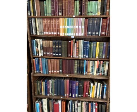 SIX SHELVES OF BOOKS INCLUDING SETS OF R BURNS, GOLDEN BOUGH, ARCANA CAELESTRIA 10 VOLS, CAROLINE POETS, HISTORY, BIOGRAPHIES