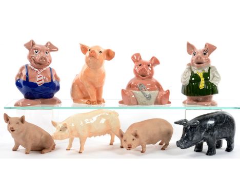 THREE WADE NATWEST PIGGY BANKS AND SEVERAL OTHER CERAMIC AND STONE PIG ORNAMENTS&nbsp;  