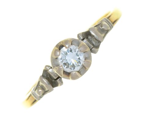 A DIAMOND SOLITAIRE RING IN GOLD, MARKED 18CT &amp; PLAT, 2.5G, SIZE M  LIGHT SURFACE WEAR CONSISTENT WITH AGE AND USE