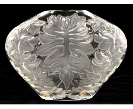 A LALIQUE&nbsp; CLEAR AND FROSTED GLASS VASE, MAHE, 14.5CM H, ENGRAVED MARK,&nbsp; BOXED  