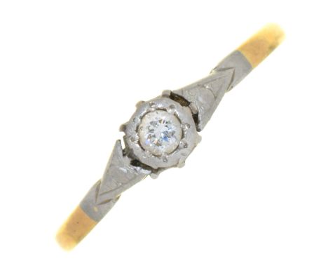 AN EDWARDIAN DIAMOND RING, IN GOLD MARKED 18CT &amp; PT, 1.5G, SIZE R HEAD DETACHED FROM HOOP IN SOME AREAS, WEAR CONSISTENT 