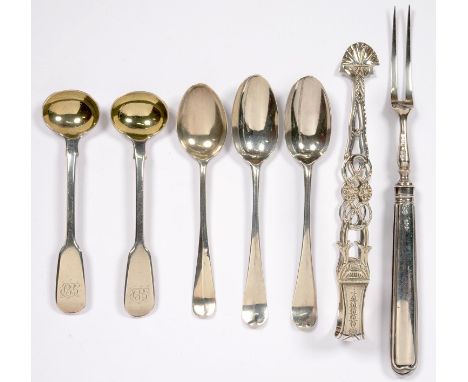 MISCELLANEOUS SILVER FLATWARE, GEORGE III AND LATER, 4OZS 8DWTS  