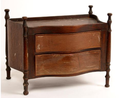 MINIATURE FURNITURE.&nbsp; A GEORGE III STYLE SERPENTINE MAHOGANY COMMODE, 17CM H  
