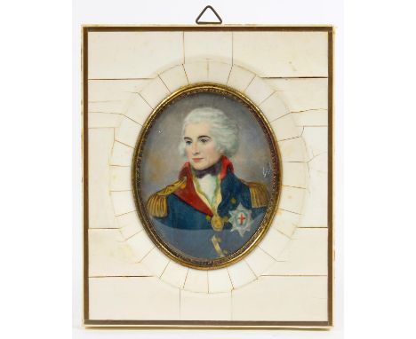 A PORTRAIT MINIATURE OF ADMIRAL LORD NELSON, OVAL, 8 X 6.5CM, IN IVORY VENEERED FRAME, C EARLY 20TH C  