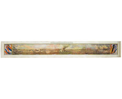 A WWI COLOUR PRINT - PANORAMA OF THE BATTLE OF YSER IN 1914 BY A BASTIEN, 45 X 334CM, PUBLISHED BY BELGICA-GAND, C1920  