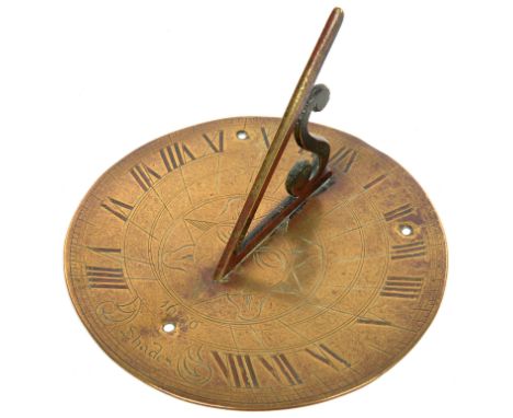 A BRASS HORIZONTAL SUNDIAL, ENGRAVED WITH THE DATE ‘1690’, 20CM D, EARLY 20TH C