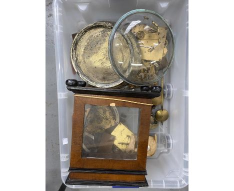 MISCELLANEOUS CLOCKS AND CLOCK PARTS, INCLUDING BRASS MOVEMENTS, PENDULUMS, SILVERED BAROMETER DIALS, ETC  